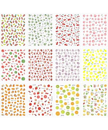 JMEOWIO 12 Sheets Fruit Nail Art Stickers Decals Self-Adhesive Strawberry Watermelon Lemon Nail Supplies Nail Art Design Decoration Accessories - Buy Online on GoSupps.com