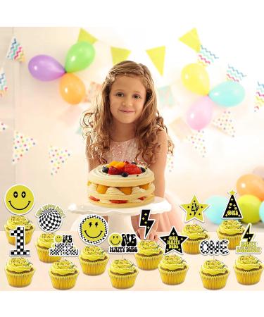 48Pcs One Happy Dude Cupcake Toppers Smiley Face Cupcake Topper One Happy Dude Birthday Decorations Suitable for One Happy Dude/One Year Old/One Cool Dude 1st Birthday Decorations - Buy Online on GoSupps.com