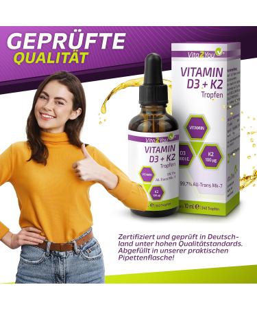 Vita2you Vitamin D3 + K2 Drops - 5000 IU D3 & 100 g K2 (MK-7) - Premium Quality Made in Germany MCT Oil - Enhance Your Health Now! - Buy Online on GoSupps.com
