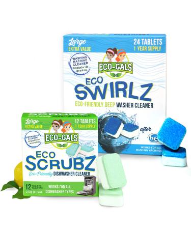 ECO-GALS Eco Swirlz Washing Machine Cleaner with Bonus Eco Scrubz Dishwasher Cleaner Add On 36 Count Deep Cleaning Tablets