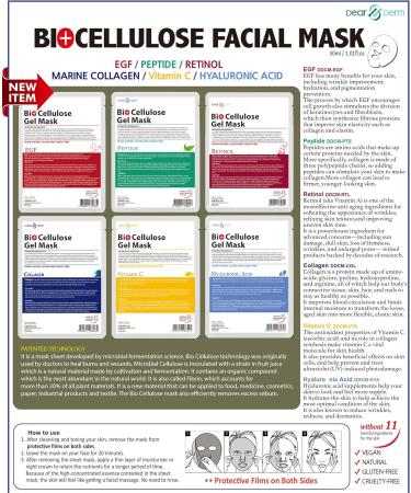 6 Assorted Bio Cellulose Gel Masks - Collagen EGF Hyaluronic Acid Peptide Retinol & Vitamin C | Shop Hydrating Face Masks Internationally - Buy Online on GoSupps.com