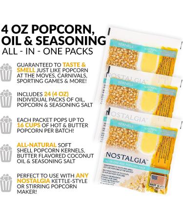 Nostalgia KPP424 Premium Popcorn Packs - 4 Oz Oil & Seasoning Salt (24 Pack) - Best Tasting Snack - Buy Online on GoSupps.com