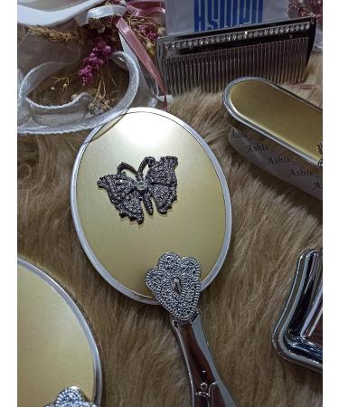 Vintage Antique Makeup Vanity Mirror Comb Hair Brush Set | Gold Hand Face Beauty Mirror | Antique Vanity Set - Buy Online on GoSupps.com