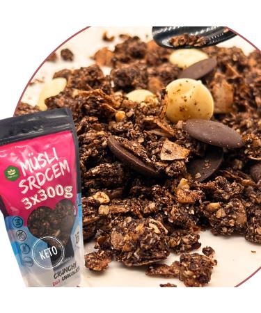 CRUNCHOLOGY Keto muesli au chocolat faible en glucides sans sucre ajout | Granola alimentaire faible teneur en glucides | Low-Carb Breakfast | Muesli au chocolat Ketogenic 3x300g