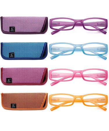 EASY READ 4 Pack Fashion Rectangular Reading Glasses for Women, Spring Hinge Ladies Elegant Readers, Colorful Eyeglasses Frames, +1.5 Mix Color 1.5 x