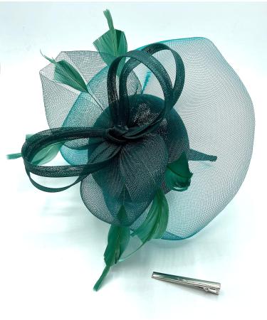 Ladies Dark Green Feather Fascinator Clip/Headband Weddings Races Royal Ascot Hair Piece - Buy Online on GoSupps.com