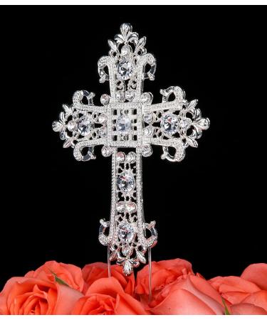 LOVENJOY Large Cross Cake Topper Silver Crystal Rhinestone Baptism Cake Topper for First Holy Communion Cake Decoration Gift Boxed - Buy Online on GoSupps.com
