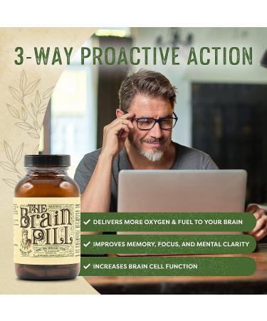 Organic Brain Pill 90 Capsules - Natural Brain Booster with Lions Mane, Ginkgo Biloba, Sage - Enhances Focus, Memory, Clarity - Energy Boosting Supplement - Buy Online on GoSupps.com