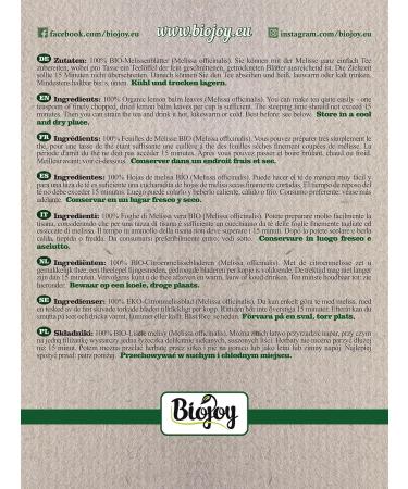  Biojoy Biojoy Organic Lemon Balm Leaves (250 g) dried and cut Lemon Balm Tea (Melissa officinalis) - Buy Online on GoSupps.com