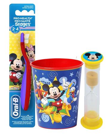 Disney Mickey Mouse Inspired 3pc. Bright Smile Oral Hygiene Set! Toothbrush, Crest Kids Sparkle Toothpaste & Brushing Timer!