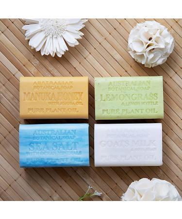 Australian Botanical Soap Variety Pack - Pure Plant Oil Soaps 6.8 oz Bars - Goats Milk, Sea Salt, Lemongrass & Manuka Honey - 4 Pack - Buy Online on GoSupps.com