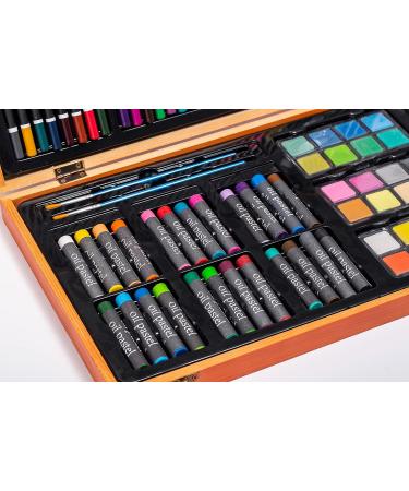 MAHITOI 82-Piece Deluxe Artist Studio Creativity Set - Painting Sketching Drawing Kit with 24 Watercolor Paints, 24 Oil Pastels, 24 Colored Pencils, 2 Brushes - Wood Box Case, Starter Kit - Buy Online on GoSupps.com