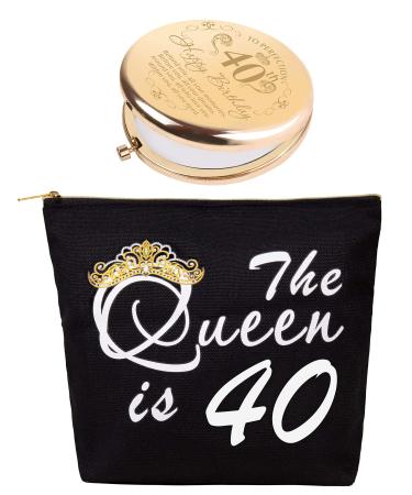 DoraDreamDeko 40th Birthday  40th Birthday Gifts for Women  40th Birthday Makeup Bag 40th Birthday Compact Mirror  Turning 40 Gifts for Women 40th Birthday Gifts for Women Makeup Mirror Gold black