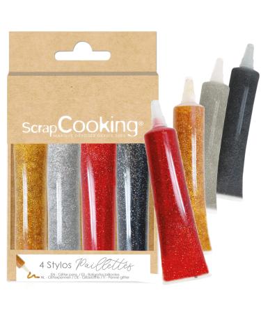 ScrapCooking - 4 Stylos Paillet s - Stylos Alimentaires Dor Argent Rouge & Noir - Crayons P tisserie - Colorants Comestibles - No l Anniversaire - crire & Dessiner sur G teaux & Biscuits - 7073 Noir rouge gris dor
