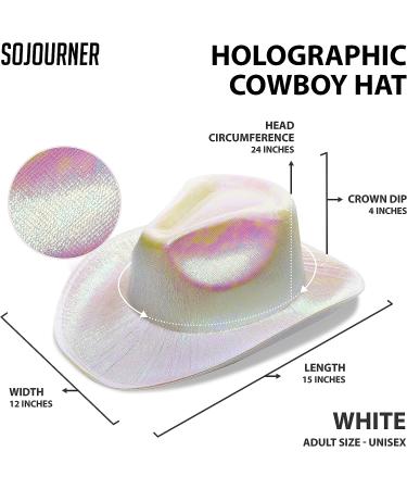 SoJourner Bags Neon Sparkly Glitter Space Cowboy Hat - Metallic Holographic Disco Cowgirl Hat in White - Buy Online on GoSupps.com