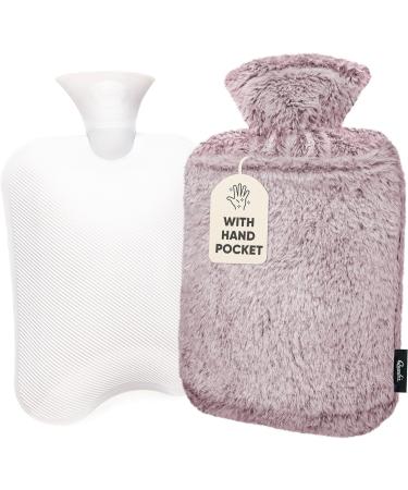 Qomfor Hot Water Bottle with Premium Faux Fur Cover - 1.8l Large - Pain Relief for Neck, Shoulders, Hands and Feet - Kangaroo Pocket - Cosy Nights - Plum - Buy Online on GoSupps.com