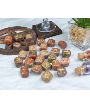 Crocon Unakite Gemstone Rune Stones Set | 25 Pcs Elder Futhark Alphabet Engraved Symbols | 15-20 mm Size - Buy Online on GoSupps.com