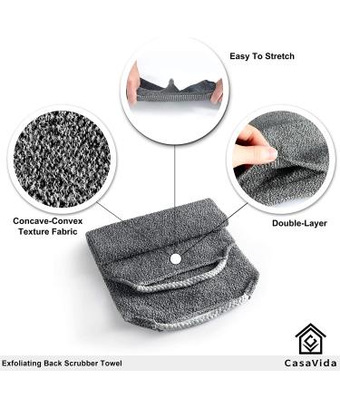 Extended Length Nylon Back Scrubber 2 Pack - CasaVida Charcoal Grey + Blue | Exfoliating Shower Towel | Japanese Stretchable Pull Strap Wash Cloth - Buy Online on GoSupps.com