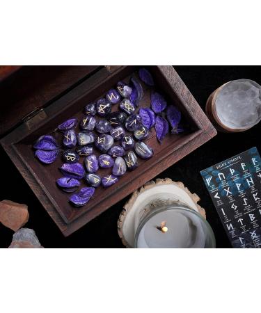 Crocon Amethyst Gemstone Rune Stones set with Elder Futhark Alphabet Engraved Symbol 25 pcs Set For Feng Shui Chakra Balancing Reiki Healing crystal runes stones set Size: 15-20 mm #001 Amethyst - Buy Online on GoSupps.com