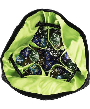 Large Dice Bag with 7 Complete Dice Sets | Black Dragon DND Dice Bag with 49 Polyhedral Dice | Green Satin Interior | Holds 150+ Dice - Buy Online on GoSupps.com