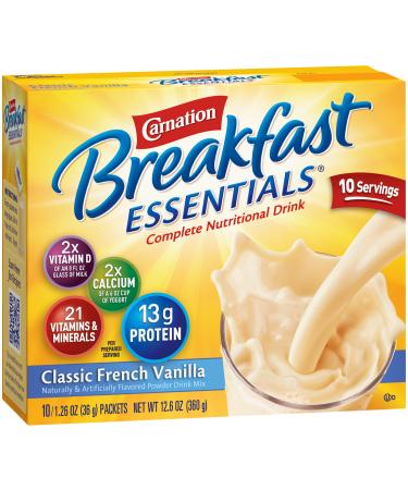Carnation Breakfast Essentials Powder Drink Mix, Classic French Vanilla, 12.6 Oz (Pack of 10)