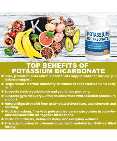 Pure Potassium Bicarbonate Supplement Capsules pH Balance Pills High Potassium Electrolytes 1200mg Serv. USA Made Bicarbonate Food Grade Acid-Alkaline Balance Immunity Endurance 120 caps 120 Count (Pack of 1) - Buy Online on GoSupps.com