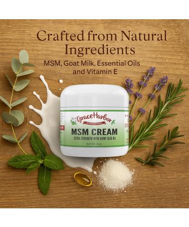 Grace Harbor MSM Cream Skin Joint & Muscle Rub with Goat Milk Vitamin E & Essential Oils Nourishing Skin Moisturizer Anti-Aging Cream & Comforting Body Rub 4 oz 4 Ounce - Buy Online on GoSupps.com