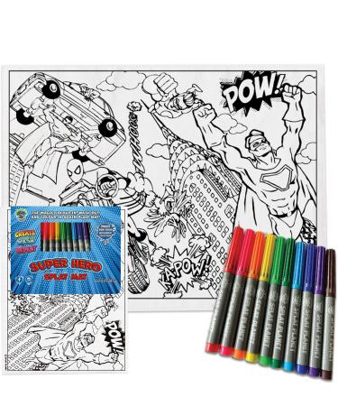 Splat planet Color in Superhero Cotton Toddler placemat with 10 Non-Toxic Washable Magic pens - Color in and wash Out Place mat