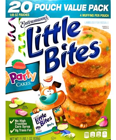 Entenmann's | Little Bites | Party Cakes | 20 Pouches 80 Muffins | 4 Muffins in each Pouch | Delicious | Yummy | Tasty | Net WT 2 LB 1 oz (936g) | 1 Box | 1.65 Ounce (Pack of 80)