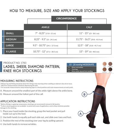 Truform Sheer Compression Stockings for Women - 15-20 mmHg Knee High Diamond Pattern Espresso - Small Size (1 Pair - Buy Online on GoSupps.com
