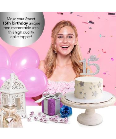 Number 15 Quinceanera Rhinestone Princess Crown Monogram Cake Topper - Sweet 15th Birthday Party (Silver) - Buy Online on GoSupps.com
