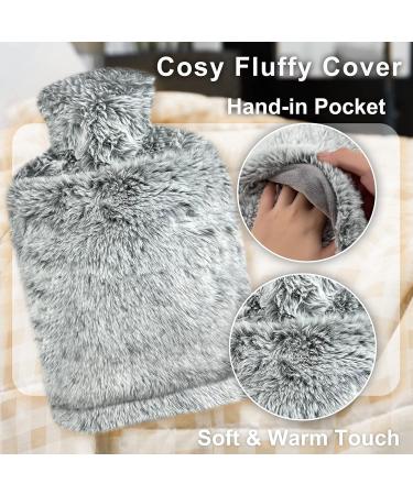 Obqo 2L Hot Water Bottle with Fluffy Cover - Natural Rubber Bed Warmer for Women & Kids - Gray Hand-in Cover - Buy Online on GoSupps.com