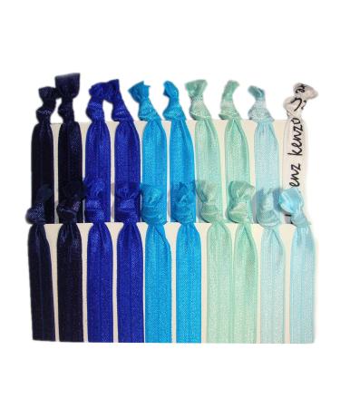 Hair Ties Ponytail Holders - 20 Pack Blue Ombre No Crease Ouchless Elastic Styling Accessories Pony Tail Elastics Holder Ribbon Bands - By Kenz Laurenz