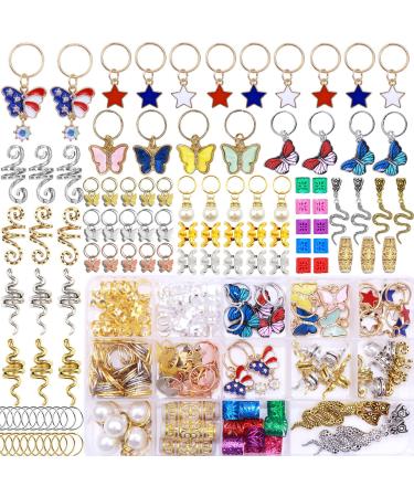 NAISKA 158 Pieces Gold Butterfly Hair Braid Dreadlock Accessories Snake Pearl Braid Clips Hair Lock Jewelry Set Decoration DIY Butterflies Hair Beads Cuffs Rings for Braids Retro Hair Clips Pendants for Women and Girls