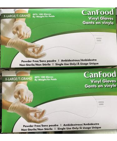 Can Food Vinyl Powder Free Gloves Extra Large XL 100 x 2 200 Pcs Transparent Powder Free Latex Free Disposable Non-Sterile Cleaning Cooking Hair Coloring Dish Washing and Protective Gloves