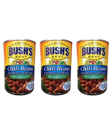 Bush's Best Chili Beans- Pinto Beans in MEDIUM sauce- (3 pack) each can is 16 ounces for a total of 48 ounces 1 Pound (Pack of 3) - Buy Online on GoSupps.com