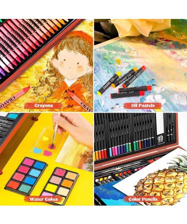 Caliart 153-Pack Deluxe Art Set with Wooden Case and Sketch Pads - Ideal for Drawing, Painting, and Coloring - Creative Gift for Artists, Beginners, Kids - Cherry Color - Buy Online on GoSupps.com