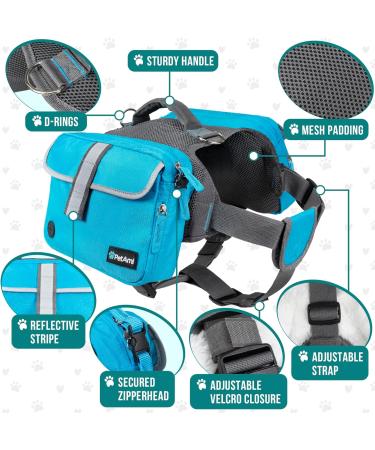 PETAMI Dog Saddle Bag - Medium & Large Dogs Reflective Hiking Pack with Dishes Pockets Safe & Comfortable Vest - Blue - Buy Online on GoSupps.com