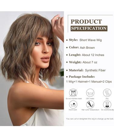 Esmee Short Wave Ash Brown Bob Wig with Fringe - 12 Inch Synthetic Cosplay Wig for Women - Buy Online on GoSupps.com