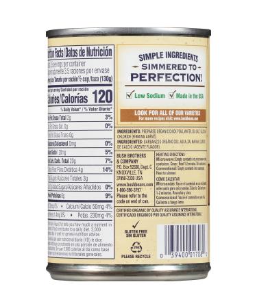 BUSH'S BEST Organic Garbanzo Beans Canned Beans Organic Chick Peas USDA Certified Organic Source of Plant Based Protein and Fiber Low Fat Gluten Free (6) 15 Ounce (Pack of 6) - Buy Online on GoSupps.com