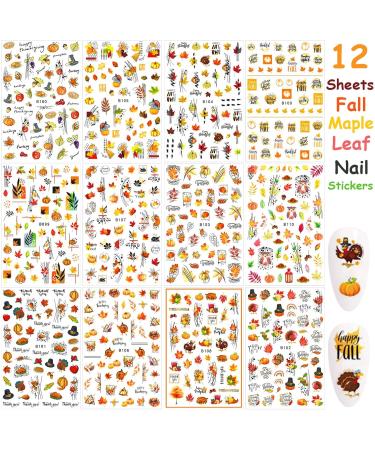 12 Sheets Fall Nail Art Stickers - 3D Autumn Leaves & Thanksgiving Designs for Women | Self-Adhesive Nail Decals & Accessories - Buy Online on GoSupps.com
