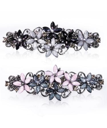 Elegant Hair Clips for Women & Girls | Sparkling Glitter Rhinestones & Flower Wreath Hairpins - Fashion Hair Jewelry in Black & Gray/Pink & Dark Blue - Buy Online on GoSupps.com