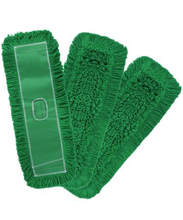 Matthew Cleaning 24'' Industrial Strength Cotton Dust Mop Refill Washable Replacement Heads for Residential & Commercial Use Fit Standard Dust Mop Frames, Hardwood,Concrete Floors Green 3 Pack Green 24'' 3 Pack