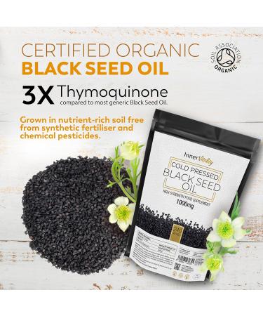 Premium Black Seed Oil Capsules 1000mg - Double Strength Virgin Oil with Thymoquinine - Non-GMO, Made in UK by Inner Vitality (240 Capsules) - Buy Online on GoSupps.com