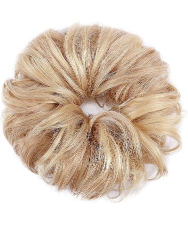 Messy Hair Scrunchies Wrap Bun Extensions Real Human Hair Curly Wavy Pieces For Women Updo Ponytail Hair #18P613 Ash Blonde&Bleach Blonde - Buy Online on GoSupps.com