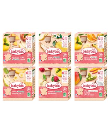 BABYBIO - Gourdes de Pur es de Fruits pour b b - BIO - D s 6 Mois - 24x90g (4x6 vari t s) 6+ mois Fruits / Id al voyage