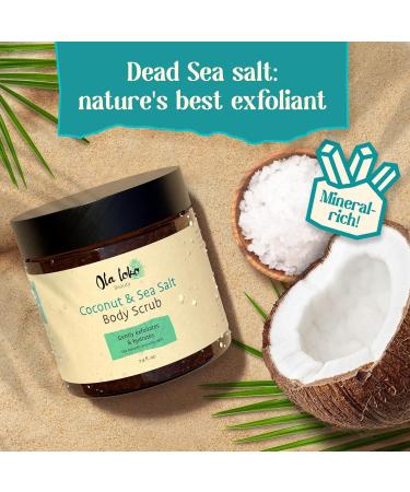 Coconut and Dead Sea Salt Body Scrub with Hyaluronic Acid & Vitamin E - Moisturizing Exfoliator for Smooth Skin - Buy Online on GoSupps.com
