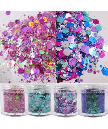 LoveOurHome Holographic Glitter Sequins Set - Hexagon Stars, Butterfly Shapes, Mylar Flakes, Fine Glitter Powder - Nail Art, Crafts, Resin Molds, Makeup - Buy Online on GoSupps.com