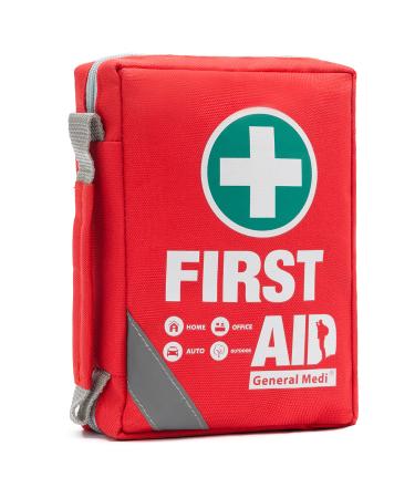 First Aid Kit - Small Compact First Aid Kit Bag(175 Piece) - Reflective Bag Design- Includes 2 x Eyewash, Instant Cold Pack, Emergency Blanket for Travel, Home, Office, Vehicle,Camping Red 175 Piece Set