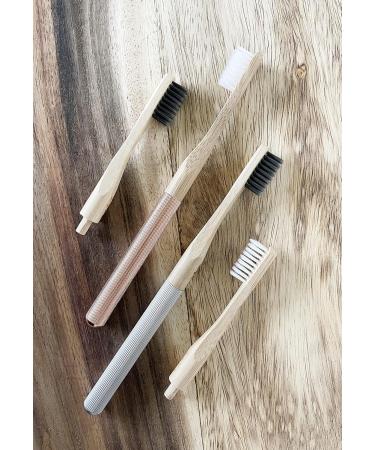 Buy Lucky Teeth Replaceable Bamboo Toothbrush with Aluminum Handle - 3 Soft Copper White Bristle Heads - Eco-Friendly & International Shipping - Buy Online on GoSupps.com